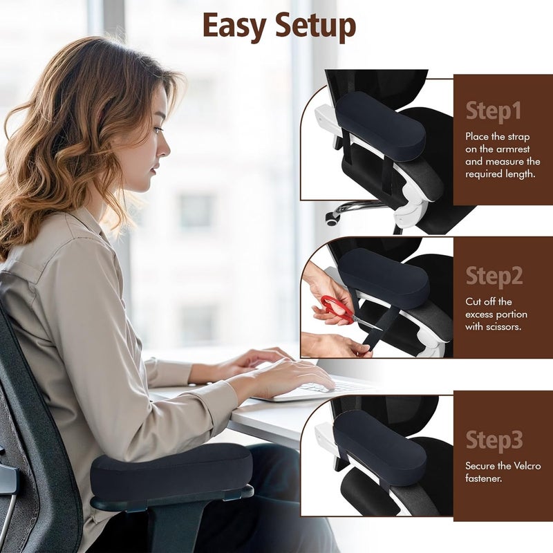 WdFour 2-Pack Non-Slip Armrest Pads for Office & Gaming Chairs - Ergonomic Forearm Support Pillow for Desk, Computer & Wheelchair, Pressure Relief Cushions (Black) - Image 4
